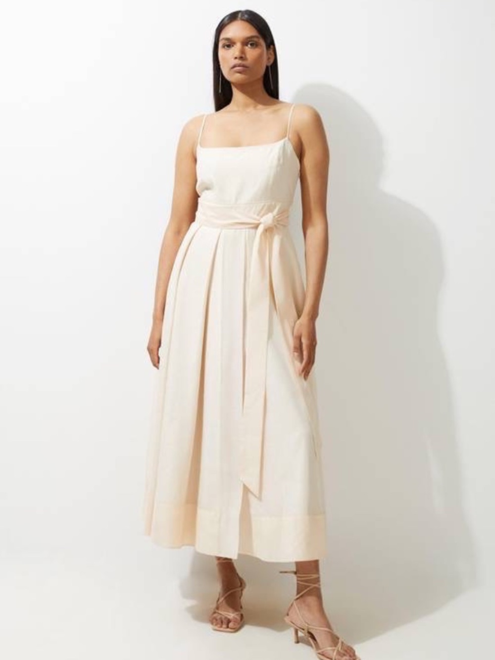 Karen Millen Organdie Split Woven Maxi Dress Nude S - M